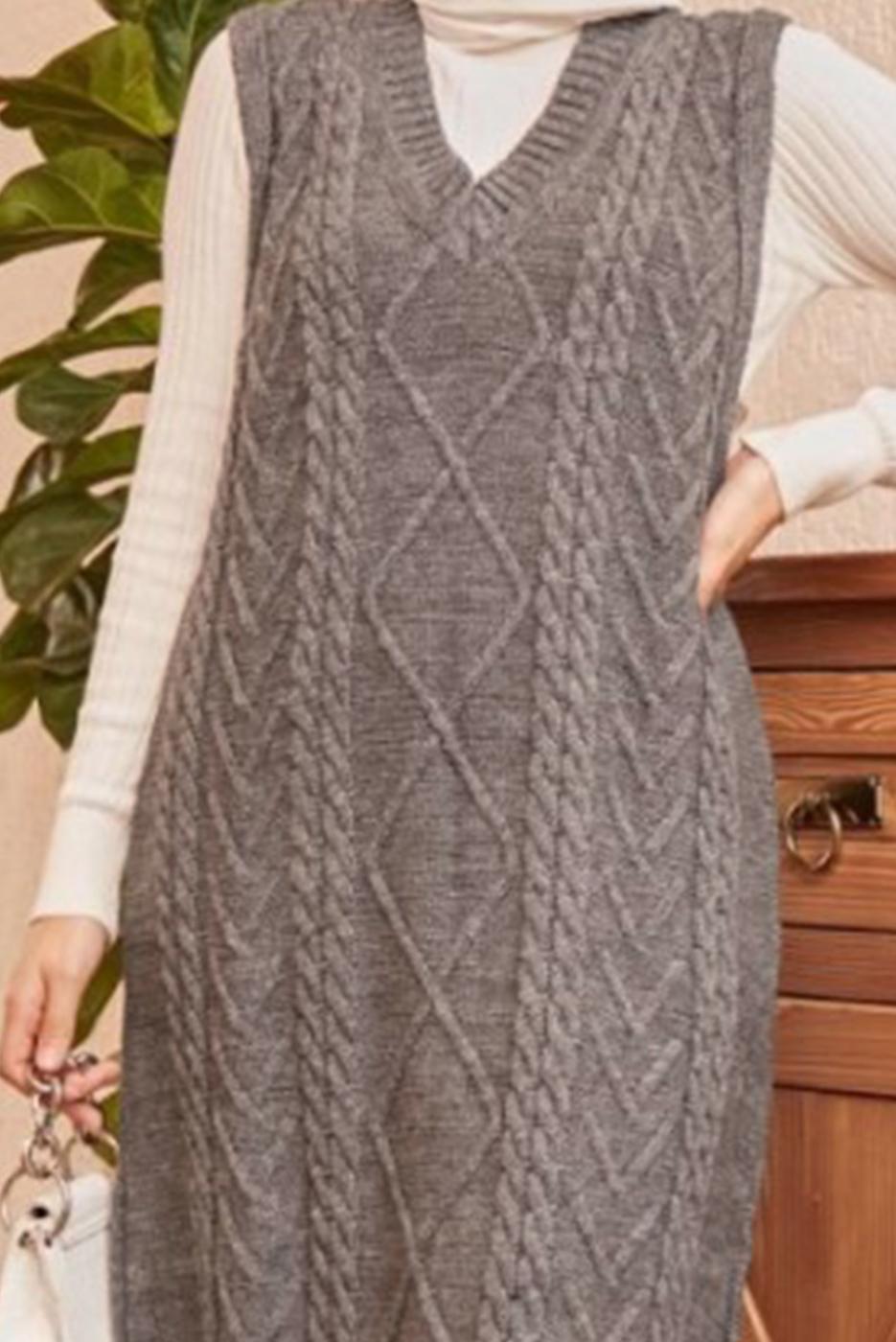 Vêtements hijab GRIS PULL EN MAILLE À MOTIFS 1503