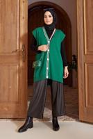 Tesettür giyim YEŞİL RENK BLOKLU DÜĞMELİ SÜVETER 4220