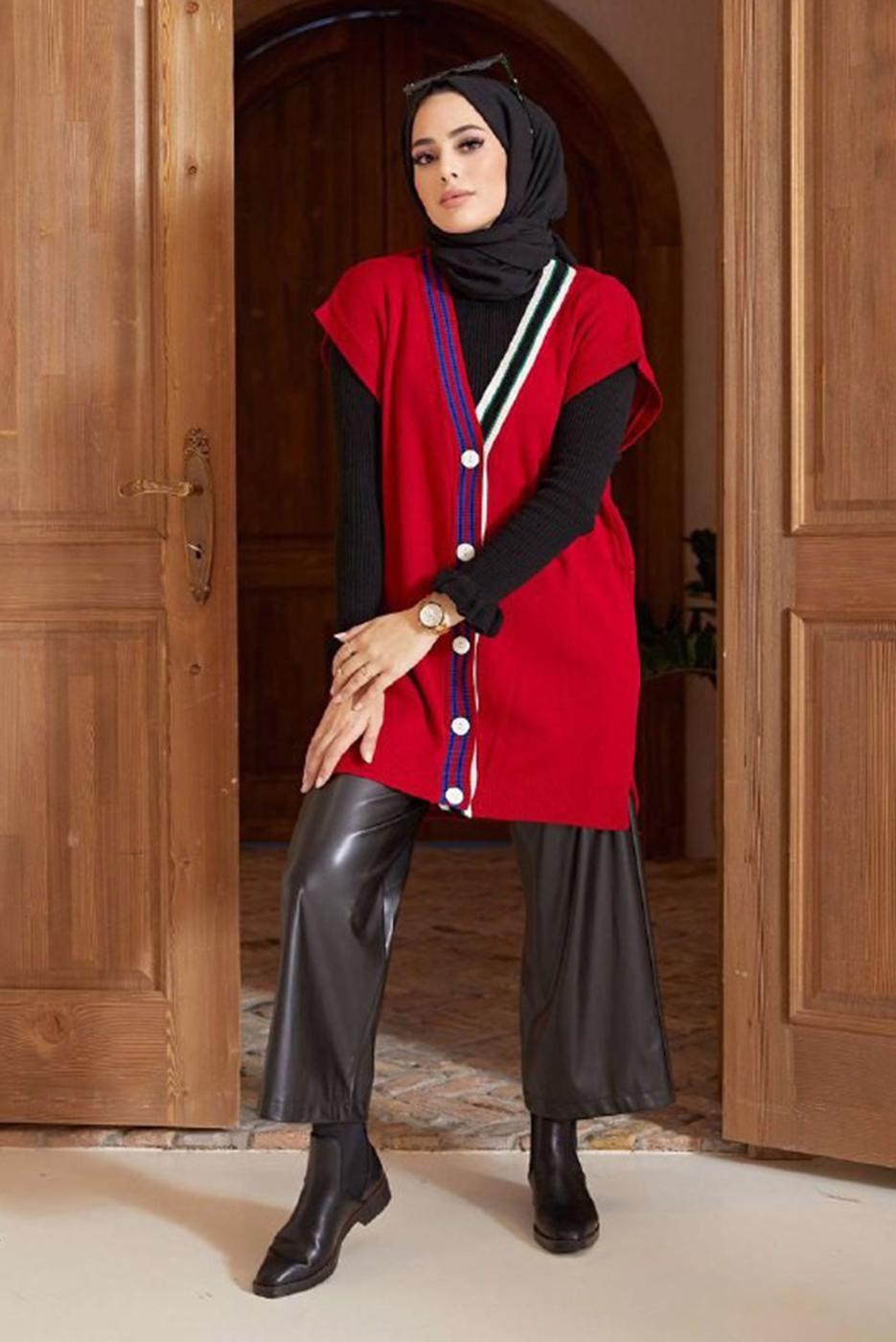 Vêtements hijab ROUGE PULL COLORÉ À BOUTONS 4220
