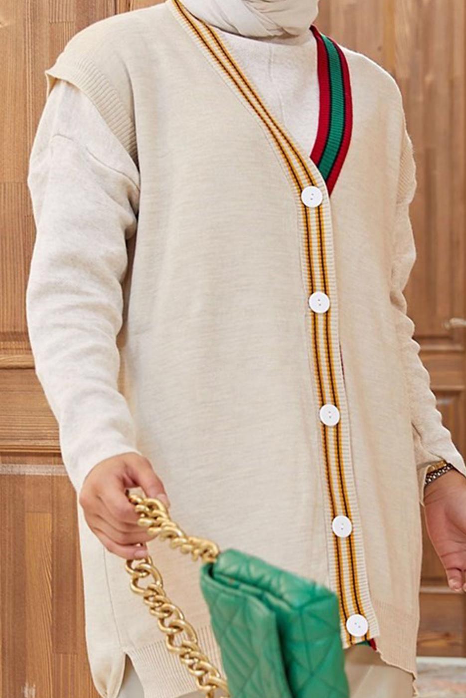 Vêtements hijab BEIGE PULL COLORÉ À BOUTONS 4220