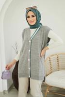 Hijab clothing GREY COLORED BUTTONED SWEATER 4220 