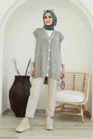Hijab clothing GREY COLORED BUTTONED SWEATER 4220 