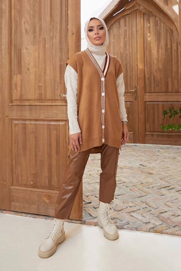 Vêtements hijab  COLORED BUTTONED SWEATER 4220  - TRENDTESETTÜR