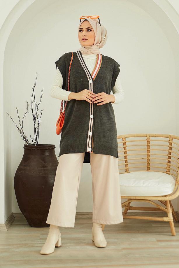 Hijab clothing  COLORED BUTTONED SWEATER 4220  - TRENDTESETTÜR