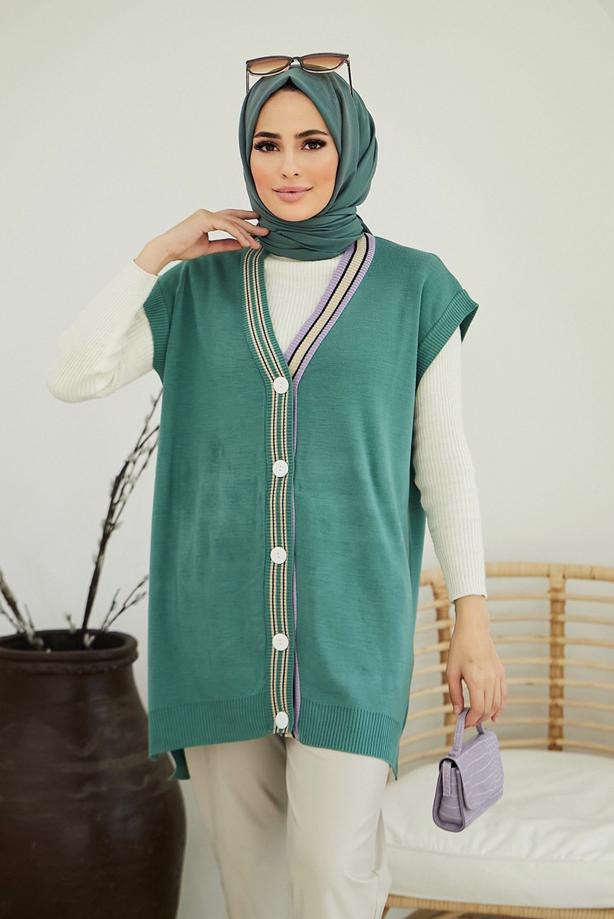 Hijab clothing  COLORED BUTTONED SWEATER 4220  - TRENDTESETTÜR
