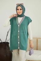 Hijab clothing GREEN COLORED BUTTONED SWEATER 4220 