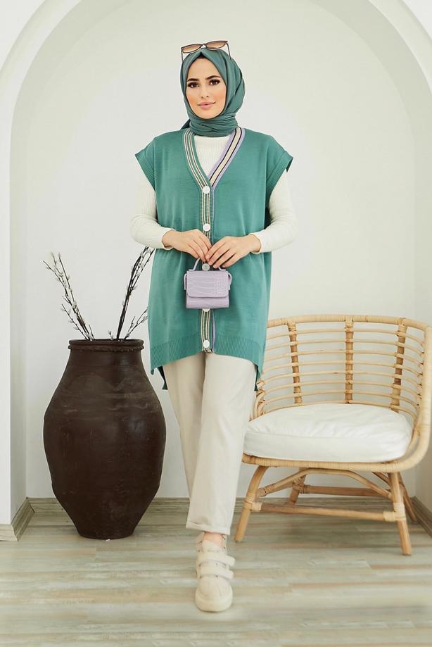 Hijab clothing  COLORED BUTTONED SWEATER 4220  - TRENDTESETTÜR
