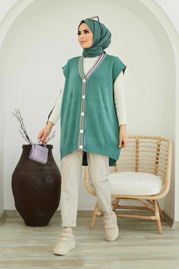 Hijab clothing  COLORED BUTTONED SWEATER 4220  - TRENDTESETTÜR