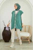 Hijab clothing GREEN COLORED BUTTONED SWEATER 4220 