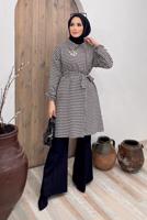 Tesettür giyim VİZON KAZAYAĞI DESEN KUŞAKLI İKİLİ PANT. TAKIM 5520-1 