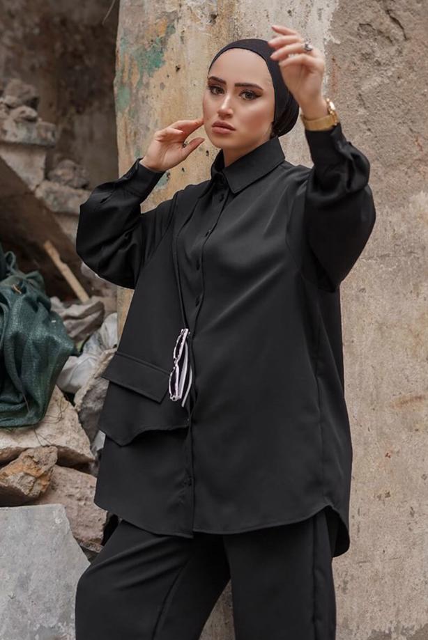 Hijab-Kleidung  ERKEK YAKA DÜĞMELİ CEP DETAYLI İKİLİ PANT. TAKIM 14601  - TRENDTESETTÜR