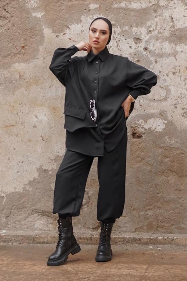 Hijab-Kleidung  ERKEK YAKA DÜĞMELİ CEP DETAYLI İKİLİ PANT. TAKIM 14601  - TRENDTESETTÜR