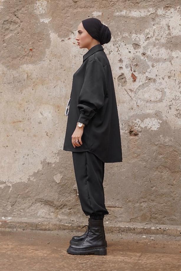 Hijab-Kleidung  ERKEK YAKA DÜĞMELİ CEP DETAYLI İKİLİ PANT. TAKIM 14601  - TRENDTESETTÜR