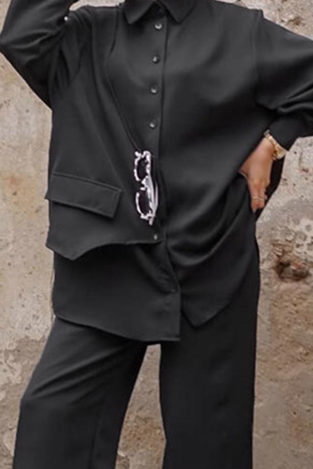 Hijab-Kleidung  ERKEK YAKA DÜĞMELİ CEP DETAYLI İKİLİ PANT. TAKIM 14601  - TRENDTESETTÜR