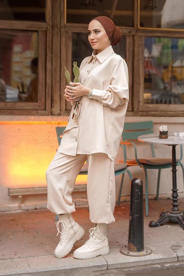 Hijab-Kleidung  ERKEK YAKA DÜĞMELİ CEP DETAYLI İKİLİ PANT. TAKIM 14601  - TRENDTESETTÜR