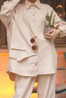 Tesettür giyim BEJ ERKEK YAKA DÜĞMELİ CEP DETAYLI İKİLİ PANT. TAKIM 14601 