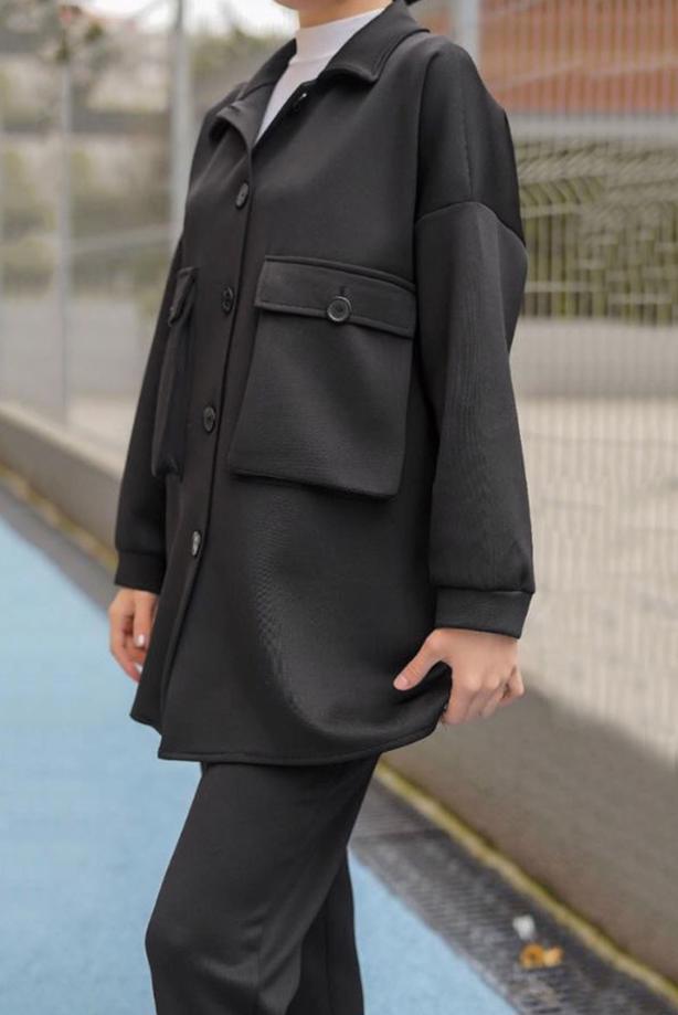 Vêtements hijab  BUTTON DETAIL 2-PIECE PANTS SUIT WITH POCKET 24601  - TRENDTESETTÜR