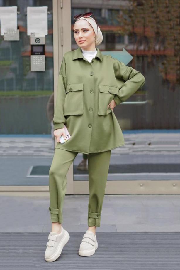 Vêtements hijab  BUTTON DETAIL 2-PIECE PANTS SUIT WITH POCKET 24601  - TRENDTESETTÜR