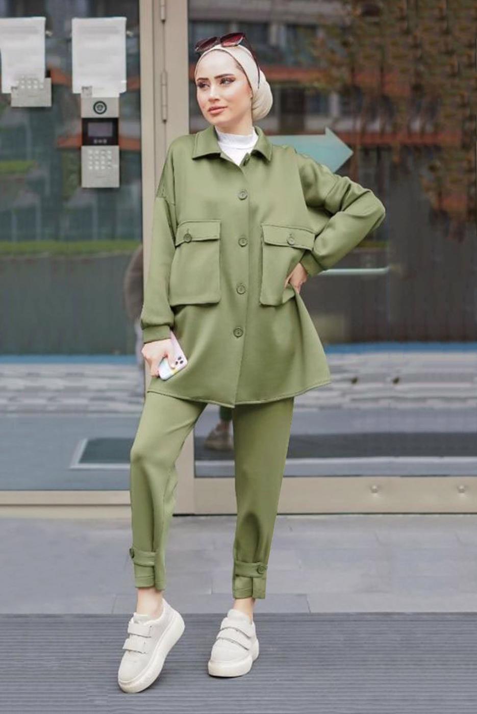 Vêtements hijab VERT COSTUME PANTALON 2 PIÈCES AVEC POCHE 24601