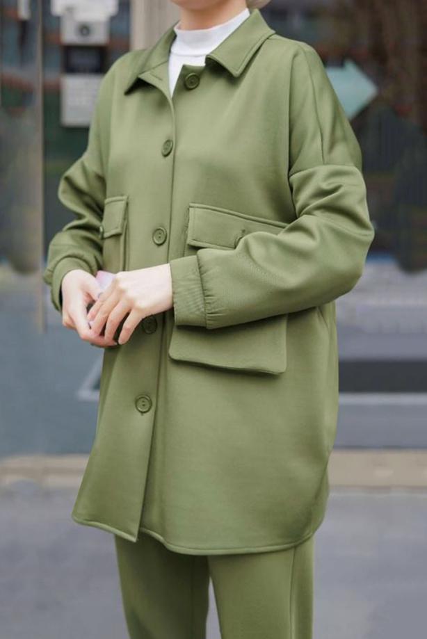 Vêtements hijab  BUTTON DETAIL 2-PIECE PANTS SUIT WITH POCKET 24601  - TRENDTESETTÜR