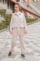 Tesettür giyim BEJ CEPLİ DÜĞME DETAYLI İKİLİ PANT. TAKIM 24601 