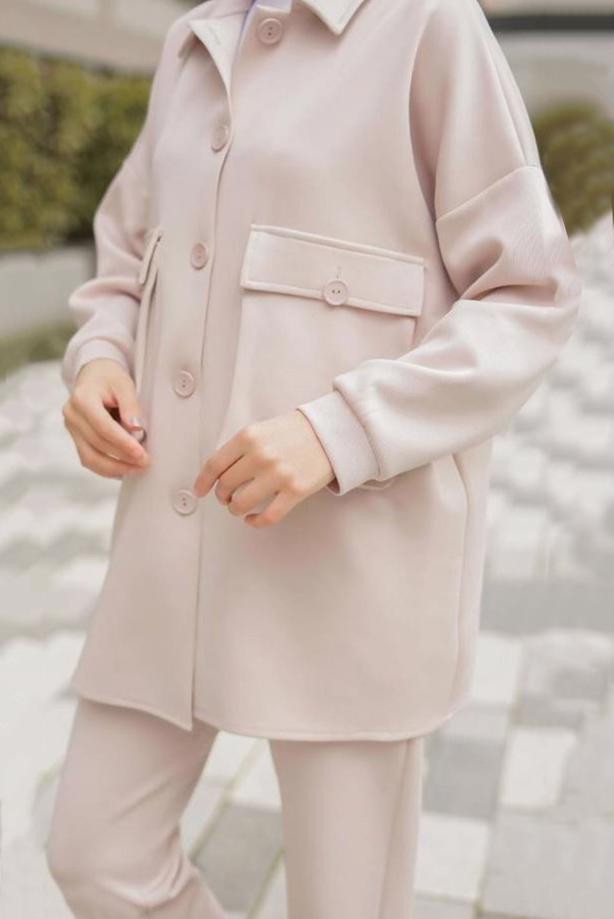 Tesettür giyim  CEPLİ DÜĞME DETAYLI İKİLİ PANT. TAKIM 24601  - TRENDTESETTÜR