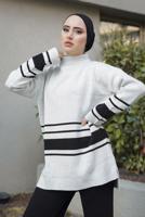 Hijab clothing CREAM STRIPE DETAIL 2-PIECE KNITWEAR PANTS SUIT 27501 