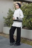 Tesettür giyim KREM ŞERİT DETAYLI İKİLİ TRİKO PANT. TAKIM 27501 