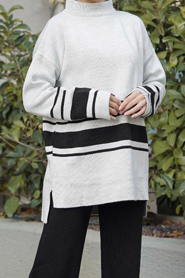 Vêtements hijab  STRIPE DETAIL 2-PIECE KNITWEAR PANTS SUIT 27501  - TRENDTESETTÜR