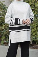 Tesettür giyim KREM ŞERİT DETAYLI İKİLİ TRİKO PANT. TAKIM 27501 