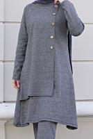 Vêtements hijab GRIS COSTUME PANTALON 2 PIÈCES COUPE ASYMÉTRIQUE DÉTAIL BOUTONS 30000