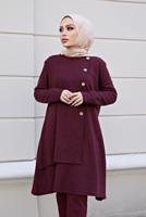 Vêtements hijab ROUGE BORDEAUX COSTUME PANTALON 2 PIÈCES COUPE ASYMÉTRIQUE DÉTAIL BOUTONS 30000