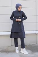 Tesettür giyim GRİ DÜĞME DETAYLI ASİMETRİK KESİM İKİLİ PANT. TAKIM 30000 