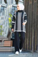 Vêtements hijab NOIR COSTUME PANTALON EN MAILLE 2 PIÈCES COL ROULÉ À RAYURES 47501