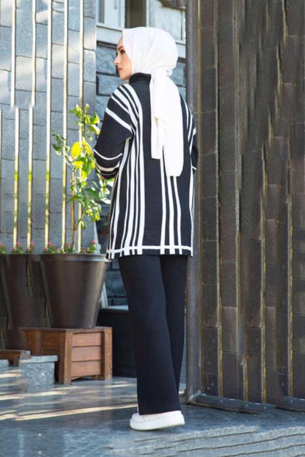 Vêtements hijab  STRIPE DETAIL TURTLENECK 2-PIECE KNITWEAR PANTS SUIT 47501  - TRENDTESETTÜR