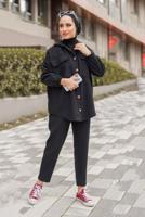 Vêtements hijab NOIR COSTUME PANTALON 2 PIÈCES À POCHES AVEC POIGNETS ÉLASTIQUES 55601