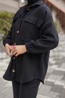 Vêtements hijab NOIR COSTUME PANTALON 2 PIÈCES À POCHES AVEC POIGNETS ÉLASTIQUES 55601