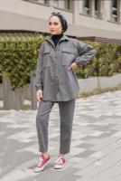 Vêtements hijab GRIS COSTUME PANTALON 2 PIÈCES À POCHES AVEC POIGNETS ÉLASTIQUES 55601