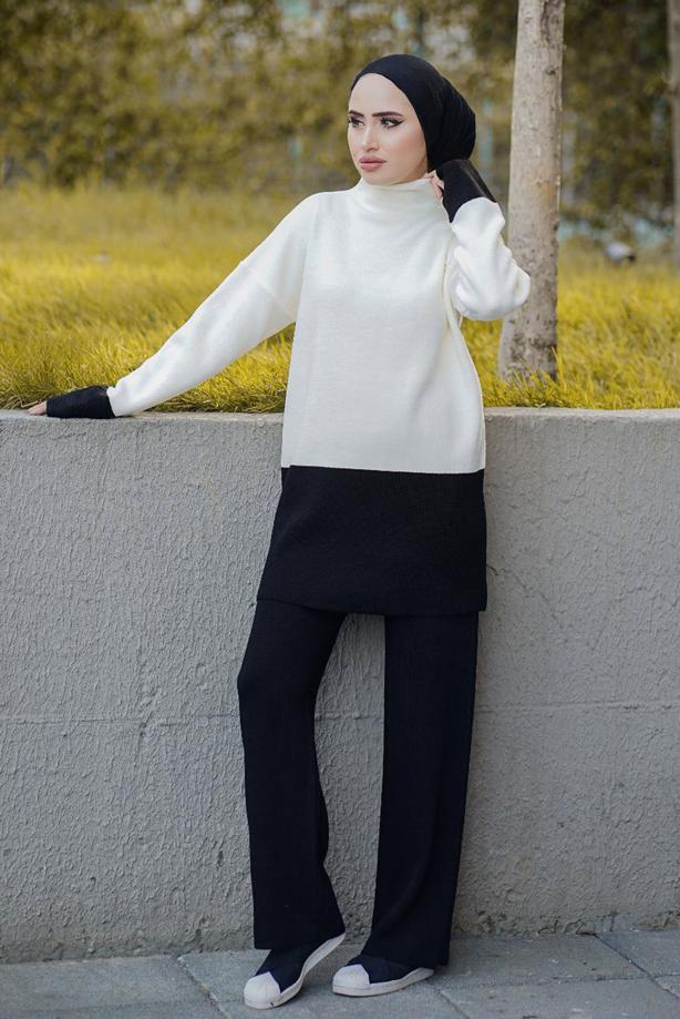 Vêtements hijab  2-COLOR 2-PIECE KNITWEAR PANTS SUIT 57501  - TRENDTESETTÜR