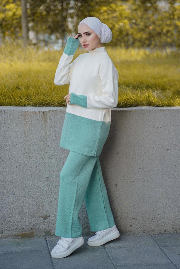 Vêtements hijab  2-COLOR 2-PIECE KNITWEAR PANTS SUIT 57501  - TRENDTESETTÜR