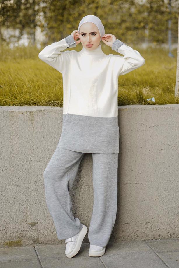 Vêtements hijab  2-COLOR 2-PIECE KNITWEAR PANTS SUIT 57501  - TRENDTESETTÜR