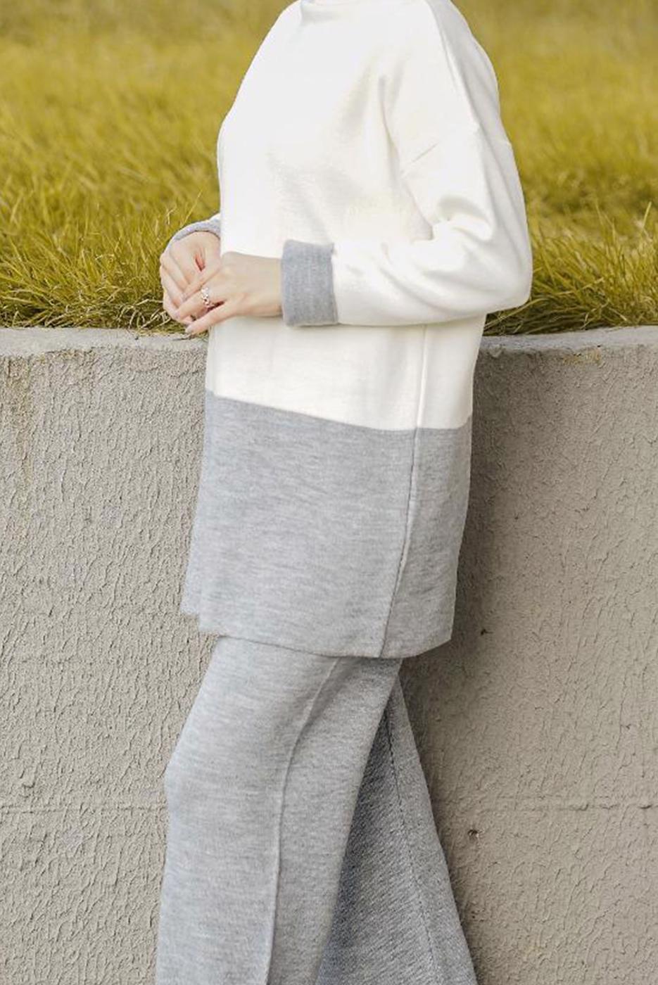 Vêtements hijab CRÈME COSTUME PANTALON EN MAILLE 2 PIÈCES 2 COULEURS 57501