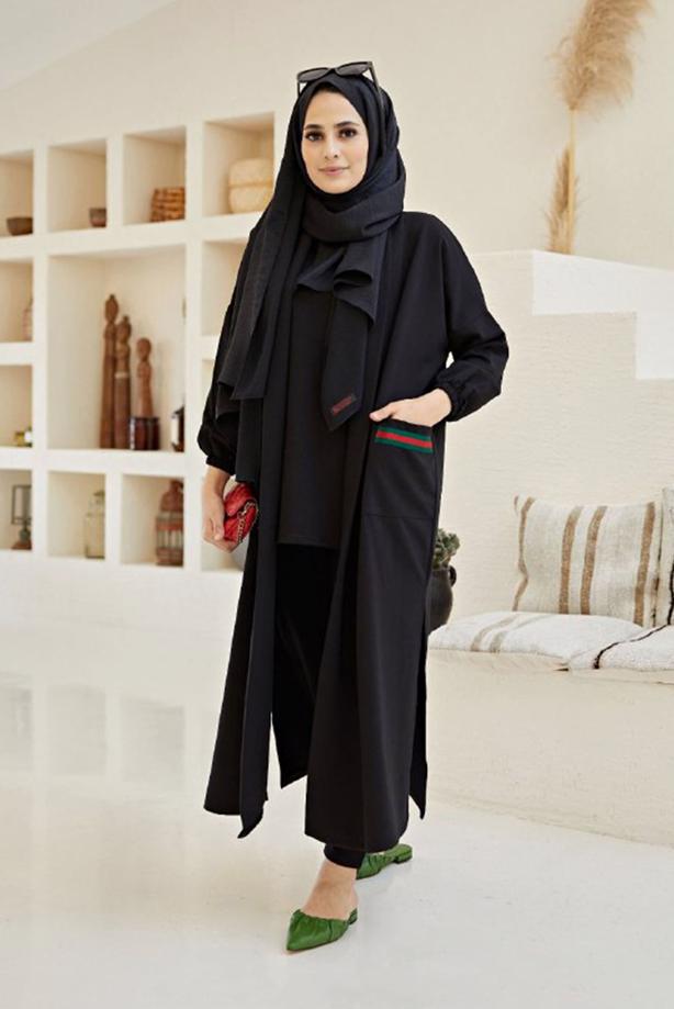 Hijab clothing  STRIPE DETAIL 3-PIECE SUIT WITH PANTS 00001  - TRENDTESETTÜR