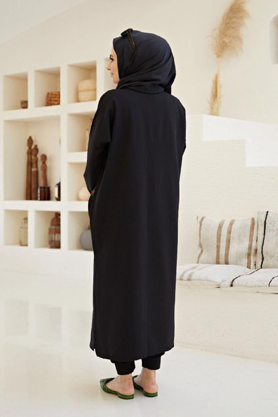 Hijab clothing BLACK STRIPE DETAIL 3-PIECE SUIT WITH PANTS 00001 