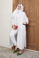 Vêtements hijab BLANC COSTUME 3 PIÈCES AVEC PANTALON À RAYURES 00001