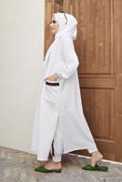 Vêtements hijab BLANC COSTUME 3 PIÈCES AVEC PANTALON À RAYURES 00001