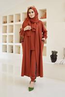 Tesettür giyim KAHVE ŞERİT DETAYLI ÜÇLÜ PANT. TAKIM 00001 