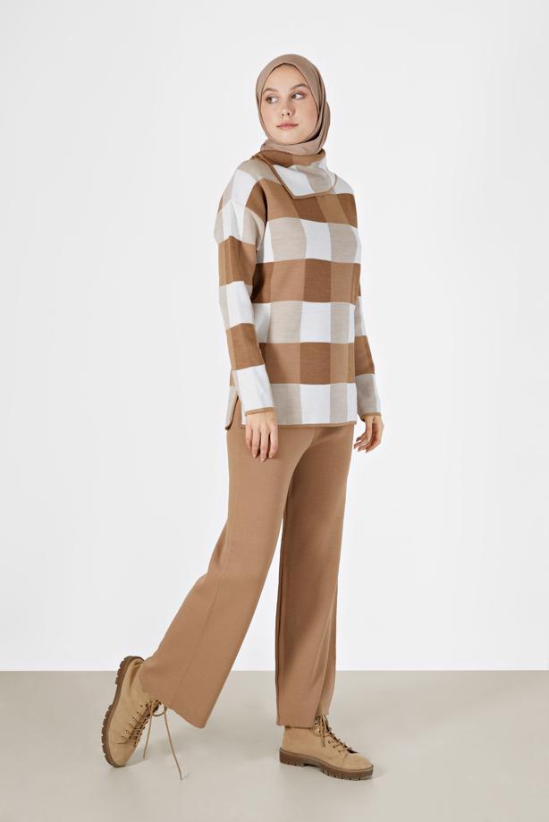 Vêtements hijab  CHECKED 2-PIECE KNITWEAR SUIT WITH PANTS 00012  - TRENDTESETTÜR