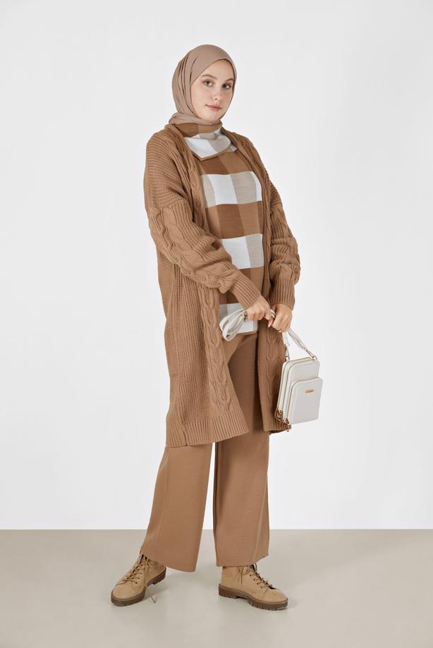 Vêtements hijab  CHECKED 2-PIECE KNITWEAR SUIT WITH PANTS 00012  - TRENDTESETTÜR