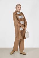 Vêtements hijab BRUN COSTUME EN MAILLE 2 PIÈCES À CARREAUX AVEC PANTALON 00012